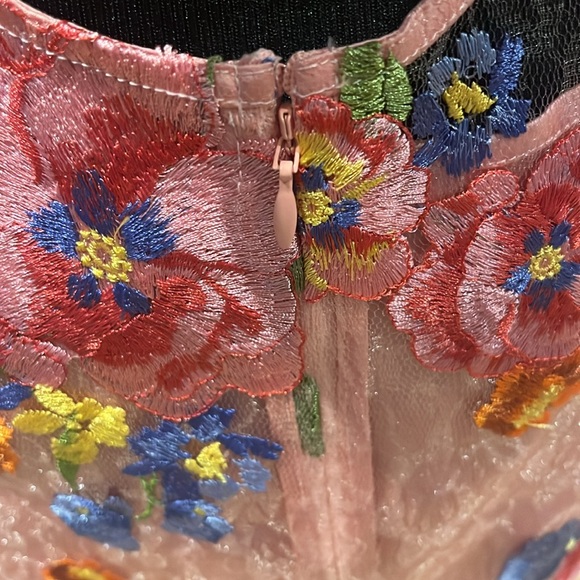 For Love & Lemons Percy Mini Dress in Multicolor  
embroidered floral accents - Picture 8 of 15
